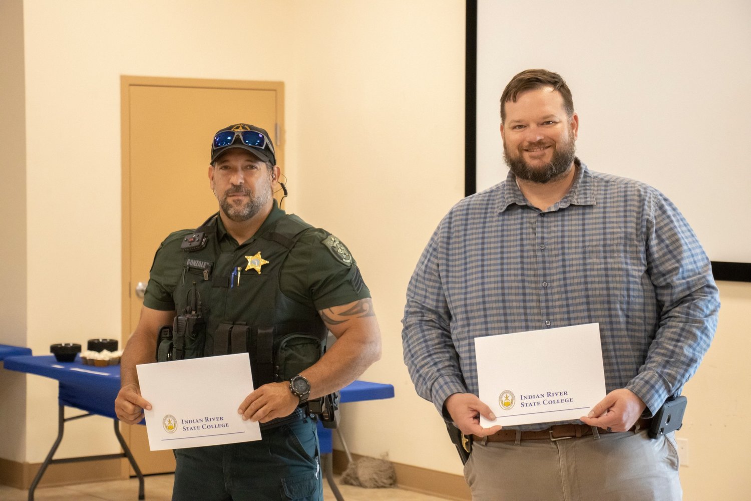Sgt. Javier Gonzalez and Detective Ryane Ammons completed leadership academy this week.
Not pictured but also receiving the award were Sgt. Max Waldron and Cpl. Joseph Hall.